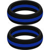 Picture of Set of Two (2) Thin Blue Line Silicone Rings Size 9 - Engagement Wedding Replacement Band for Active and Workout Lifestyles - Police Law Enforcement Ring