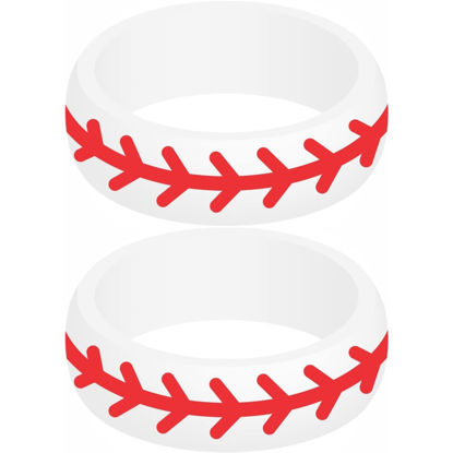 Picture of Set of Two (2) Baseball Silicone Rings Size 8 - Engagement Wedding Replacement Band for Active and Workout Lifestyles