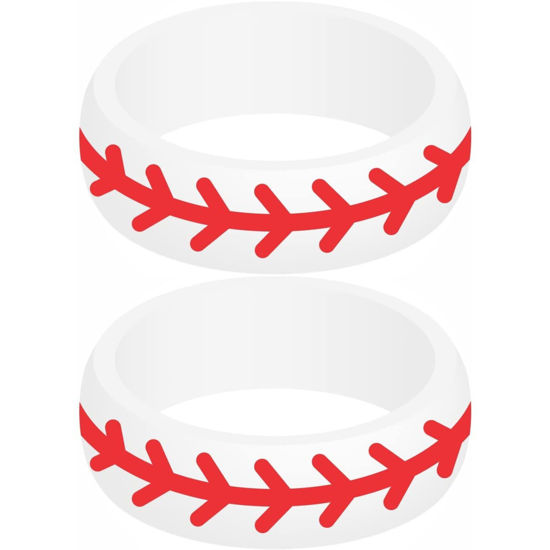 Picture of Set of Two (2) Baseball Silicone Rings Size 8 - Engagement Wedding Replacement Band for Active and Workout Lifestyles