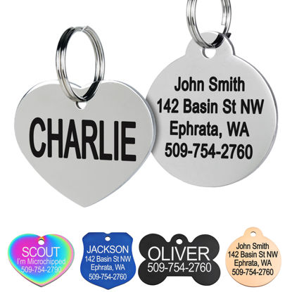 Picture of GoTags Stainless Steel Pet ID Tags, Personalized Dog Tags and Cat Tags, up to 8 Lines of Custom Text, Engraved on Both Sides, in Bone, Round, Heart, Bowtie and More (Heart, Small (Pack of 1))