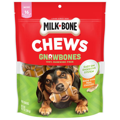 Picture of Milk-Bone Chews GnawBones Rawhide Free Dog Treats, Chicken, 16 Long Lasting Mini Knotted Bones