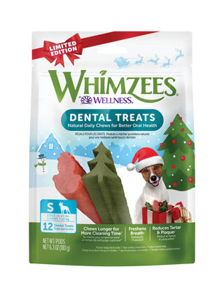 Picture of Whimzees by Wellness Holiday Natural Dental Chews for Dogs, Long Lasting Treats, Grain-Free, Freshens Breath, Small Breed, 12 Count