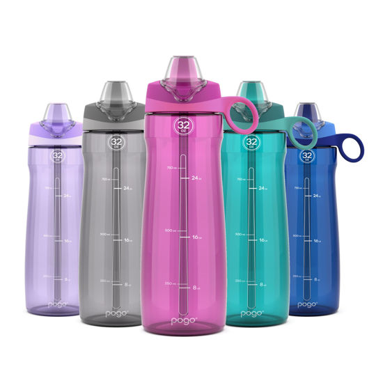 Picture of Pogo BPA-Free Tritan Plastic Water Bottle with Soft Straw, 32 Oz, Fuchsia