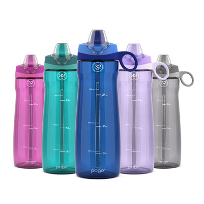 Picture of Pogo BPA-Free Tritan Plastic Water Bottle with Soft Straw, 32 Oz, Blue