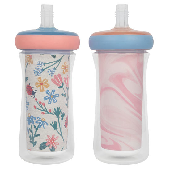 Picture of The First Years Insulated Straw Cups for Toddlers 2pk - Ladybug & Marbled - Pink & Blue