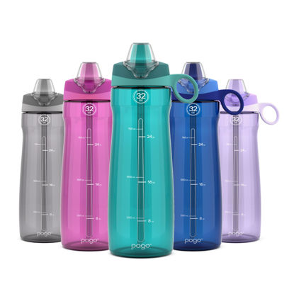 Picture of Pogo BPA-Free Tritan Plastic Water Bottle with Soft Straw, 32 Oz, Teal