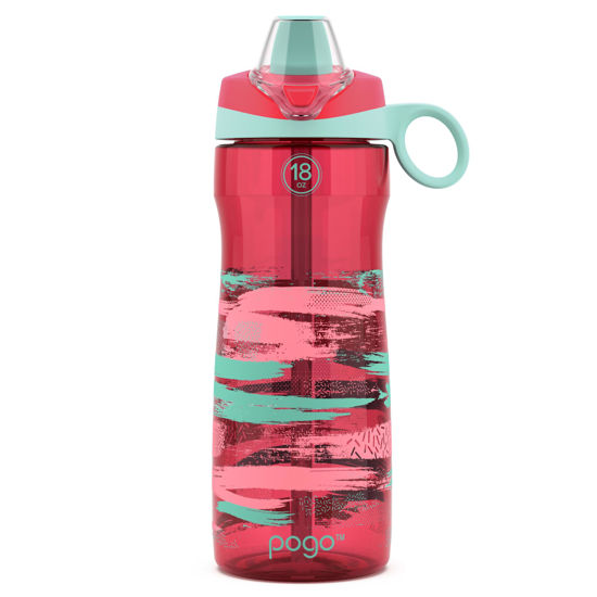 Picture of Pogo BPA-Free Tritan Kids Water Bottle with Silicone Soft Straw, Pink Paint, 18 oz.