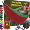 Picture of Durable Hammock 400 lb Capacity, Nylon Camping Hammock Chair - Double or Single Sizes w/Tree Straps and Attached Carry Bag - Portable for Travel/Backpacking/Beach/Backyard (Medium, Red & Green)