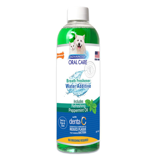 Picture of Nylabone Advanced Oral Care Cat & Dog Water Additive for Dental Care - Liquid Tartar Remover - Dog Breath Freshener & Teeth-Cleaning Liquid - Peppermint (16 oz.)