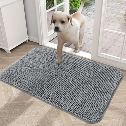 Picture of OLANLY Dog Door Mat for Muddy Paws 24x16, Absorbs Moisture and Dirt, Absorbent Non-Slip Washable Mat, Quick Dry Chenille, Mud Mat for Dogs, Entry Indoor Door Mat for Inside Floor, Grey