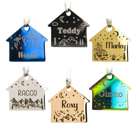 Picture of Personalized Dog Tag with 5 Lines of Custom Deep Engraved Durable Stainless Steel Pet ID Name Tag Designer Regular Size House