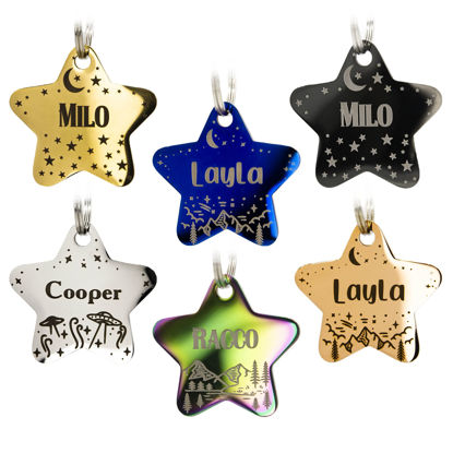 Picture of Personalized Dog Tag with 5 Lines of Custom Deep Engraved Durable Stainless Steel Pet ID Name Tag Designer Small Size Star