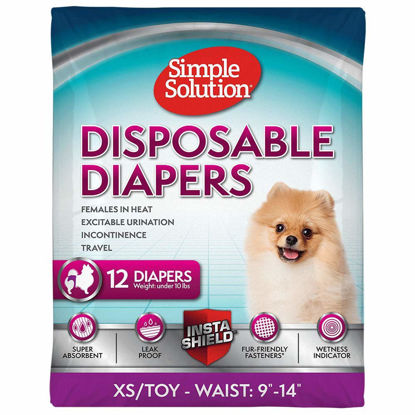 Picture of Simple Solution True Fit Disposable Dog Diapers for Female Dogs | Super Absorbent with Wetness Indicator | XS/Toy | 12 Count