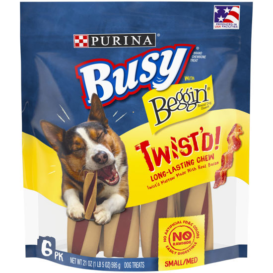 Picture of Purina Busy With Beggin' Made in USA Facilities Small/Medium Breed Dog Treats, Twist'd - (Pack of 4) 6 ct. Pouches