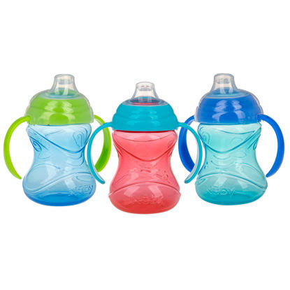 Picture of Nuby 3 Piece No-Spill Grip N’ Sip Silicone Cup with Soft Flex Spout, 2 Handle with Clik It Lock Feature, Boy, 10 Ounce