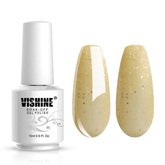 Picture of Vishine Gelpolish Lacquer Shiny Color Soak Off UV LED Gel Nail Polish Professional Manicure Glitter Wheat(1548)