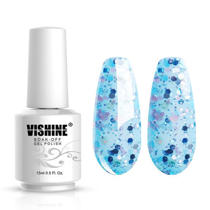 Picture of Vishine Soak Off UV LED Gel Polish Lacquer Nail Art Manicure Varnish Clear with Colorful Sequins 1957