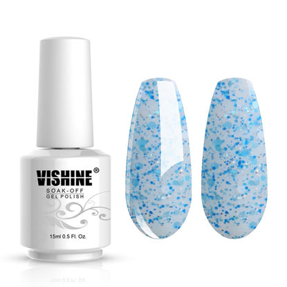 Picture of Vishine Soak Off UV LED Gel Polish Lacquer Nail Art Manicure Varnish Clear with Blue Sequins (1625)