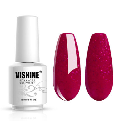 Picture of Vishine Soak Off UV LED Gel Polish Lacquer Nail Art Manicure Varnish Plum Red with Little Sequins 1585