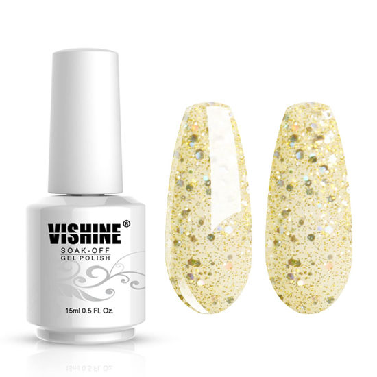 Picture of Vishine Gelpolish Professional UV LED Soak Off Varnish Color Gel Nail Polish Manicure Salon Glitter Yellow(1401)