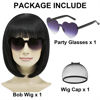 Picture of shecool Black Bob Wig for Women with Glasses Short Black Wig with Bangs Natural Cute Synthetic Wig with Wig Cap for Party Halloween SL032BK