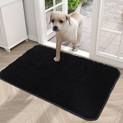 Picture of OLANLY Dog Door Mat for Muddy Paws 24x16, Absorbs Moisture and Dirt, Absorbent Non-Slip Washable Mat, Quick Dry Chenille, Mud Mat for Dogs, Entry Indoor Door Mat for Inside Floor, Black