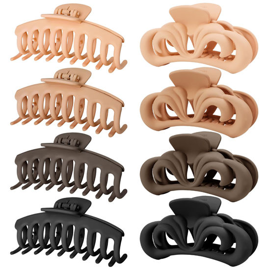 Picture of TOCESS Hair Claw Clips for Women - Large Hair Claw Clips for Thin & Thick Hair Big Neutral Claw Hair Clips for Curly & Fine Hair Matte Nonslip Strong Hold Jumbo Claws Jaw Clips Set (8 Pcs)