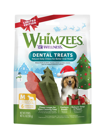 Picture of Whimzees by Wellness Holiday Natural Grain Free Dental Chews for Dogs, Medium Breed, 6 Count