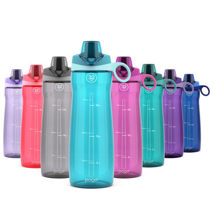 Picture of Pogo BPA-Free Plastic Water Bottle with Chug Lid, Blue Atoll, 32 oz.