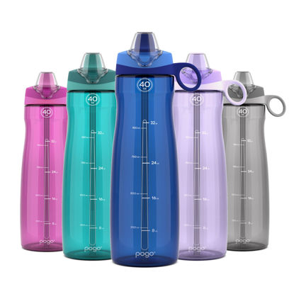 Picture of Pogo BPA-Free Tritan Plastic Water Bottle with Soft Straw, 40 Oz, Blue