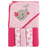 Picture of Luvable Friends Unisex Baby Hooded Towel with Five Washcloths, Girly Whale, One Size