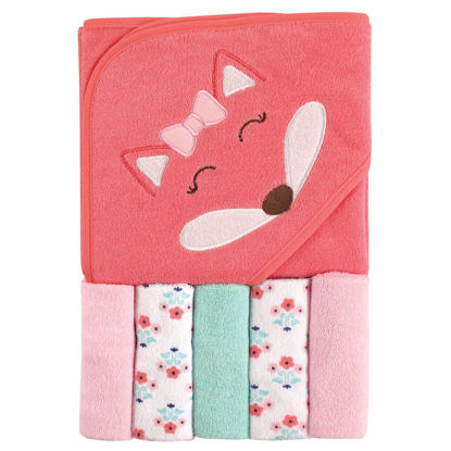 Picture of Luvable Friends Unisex Baby Hooded Towel with Five Washcloths, Cotton, Girl Fox, One Size