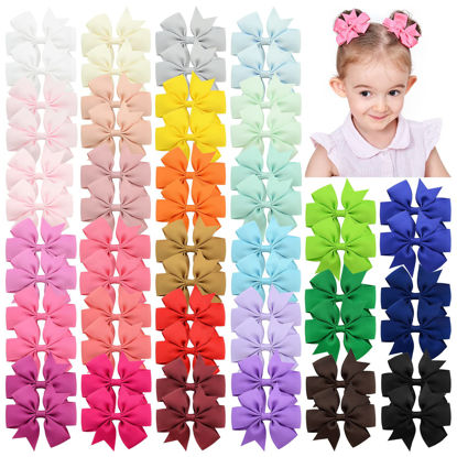 Picture of Choicbaby 60pcs 3 Inches Boutique Grosgrain Ribbon Pinwheel Hair Bows for Baby Girls, Toddler Bows Hair Clip Birthday Gifts In Pair