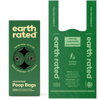 Picture of Earth Rated Dog Poop Bags with Tie Handles on Refill Rolls, Extra Wide, Easy-Tie Opening, Guaranteed Leak-Proof, Unscented, 120 Count