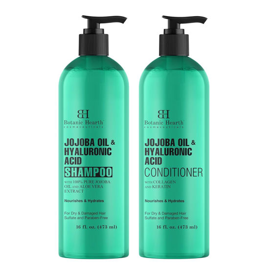 Picture of Botanic Hearth Jojoba & Hyaluronic Acid Shampoo and Conditioner Set Infused with Aloevera Extract, Collagen & Keratin | Sulfate Free For Dry & Damaged Hair | For Women & Men | 16 fl oz x 2