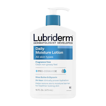 Picture of Lubriderm Fragrance Free Daily Moisture Lotion + Pro-Ceramide, Shea Butter & Glycerin, Face, Hand & Body Lotion for Sensitive Skin, Hydrating Lotion for Healthier-Looking Skin, 16 fl. oz