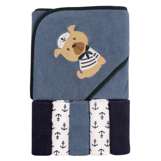 Picture of Luvable Friends Unisex Baby Hooded Towel with Five Washcloths, Dog, One Size