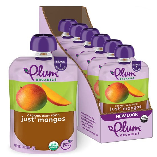 Picture of Plum Organics | Stage 1 | Organic Baby Food Meals [4+ Months] | Mango Puree | 3.5 Ounce Pouch (Pack Of 6) Packaging May Vary