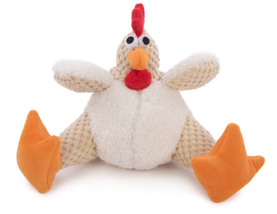 Picture of goDog Checkers Fat Rooster Squeaky Plush Dog Toy, Chew Guard Technology - White, Small