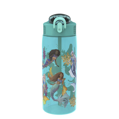 Picture of Zak Designs Disney The Little Mermaid 2023 Kids Water Bottle For School or Travel, 25oz, Durable Plastic, with Pop-Up Antimicrobial Spout and Cover, Handle, and Leak-Proof (Ariel and Sisters)