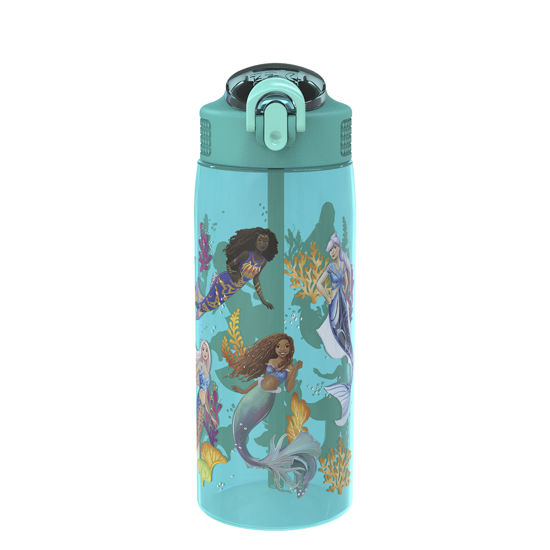 Picture of Zak Designs Disney The Little Mermaid 2023 Kids Water Bottle For School or Travel, 25oz, Durable Plastic, with Pop-Up Antimicrobial Spout and Cover, Handle, and Leak-Proof (Ariel and Sisters)