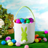 Picture of Easter Bunny Basket Easter Bucket Egg Hunt Basket for Kids, Canvas Rabbit Print Basket w. Fluffy Tail, Candy Egg Toy Easter Basket Tote w. Handle (Green New)