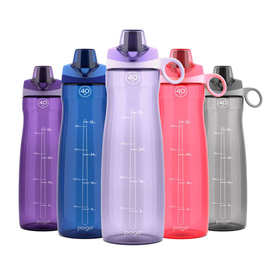 Picture of Pogo 40oz Plastic Water Bottle with Chug Lid and Carry Handle, Reusable, BPA Free, Dishwasher Safe, Perfect for Travel, School, Outdoors, and Gym, Lilac