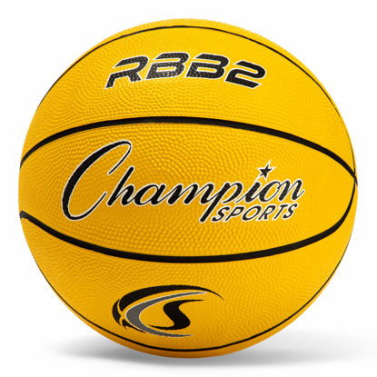 Picture of Champion Sports Rubber Junior Basketball, Heavy Duty - Pro-Style Basketballs, Premium Basketball Equipment, Indoor Outdoor - Physical Education Supplies (Size 5, Yellow)