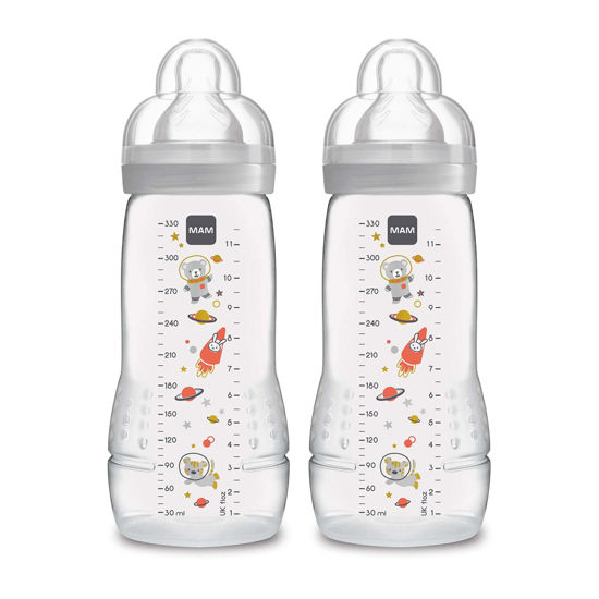 Picture of MAM Easy Active Bottle 11 oz (2-Count), Fast Flow Bottles, 4+ Month, Unisex, Gray