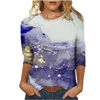 Picture of Summer 3/4 Sleeve T Shirt Landscape Painting Pattern Top for Womens Three Quarter Sleeve Pullover Round Neck Tee