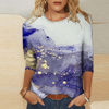 Picture of Summer 3/4 Sleeve T Shirt Landscape Painting Pattern Top for Womens Three Quarter Sleeve Pullover Round Neck Tee