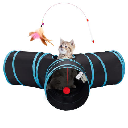 Picture of Tempcore Pet Cat Tunnel Tube Toys 3 Way Collapsible, Tunnels for Indoor Cats，Kitty Bored Peek Hole Toy Ball Cat, Puppy, Kitty, Kitten, Rabbit