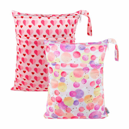 Picture of ALVABABY 2pcs Cloth Diaper Wet Dry Bags Waterproof Reusable with Two Zippered Pockets Travel Beach Pool Daycare Soiled Baby Items Yoga Gym Bag for Swimsuits or Wet Clothes LZ0102