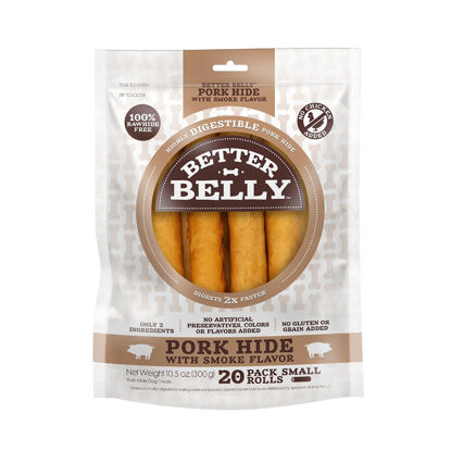 Picture of Better Belly Pork Hide Rolls with Smoke Flavor Small, 20 Count, Digestible Pork Hide for Dogs (P-94453)